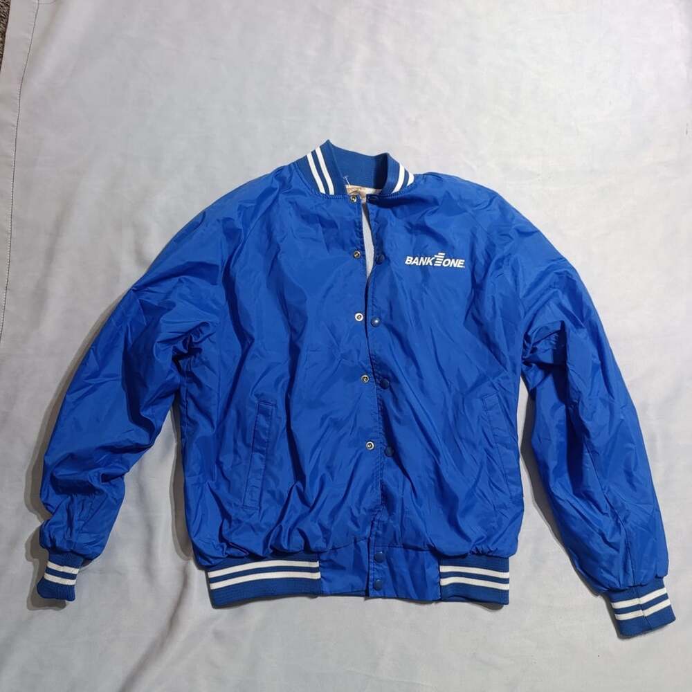 Auburn Sportswear Bank One Bomber Jacket Size XL Blue Vintage